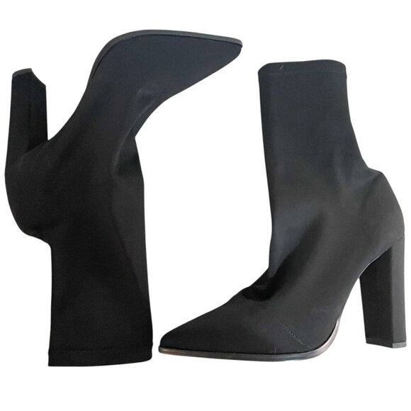 Tony Bianco Black Lila Fitted Pointed Toe High Block Heel 7 Baddie Edgy Stretchy - Picture 3 of 8